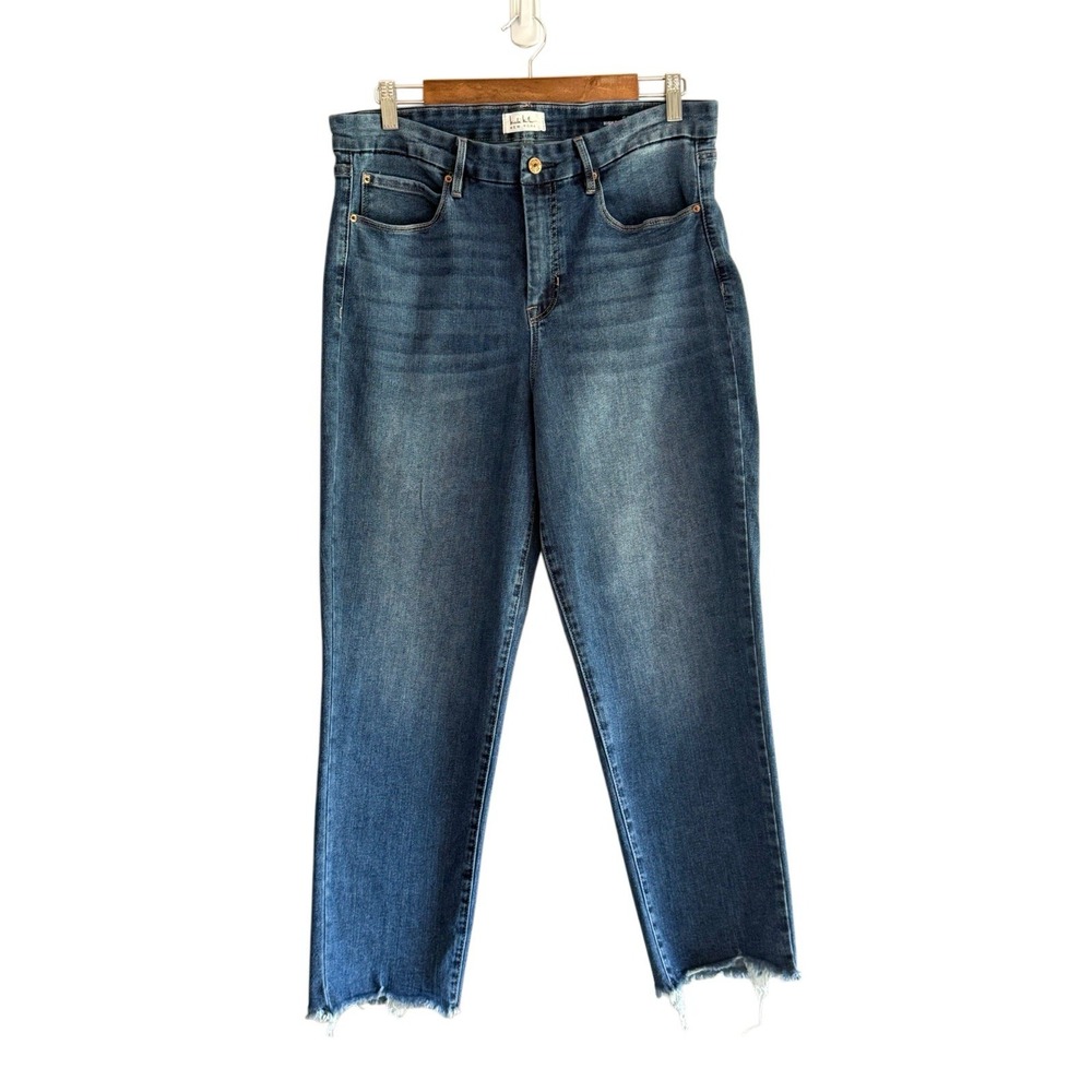 Nicole Miller SOHO High Rise Slim Straight Jeans Crop Raw Fray Hem Stretch Sz 12